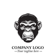 Head of Monkey Logo Symbol in Black on the White Background Minimalist Vector Illustration

