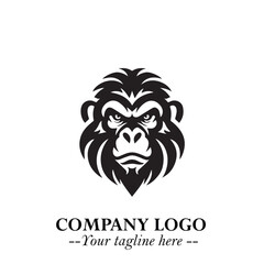 Head of Monkey Logo Symbol in Black on the White Background Minimalist Vector Illustration
