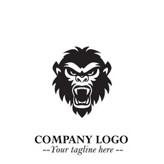 Head of Monkey Logo Symbol in Black on the White Background Minimalist Vector Illustration
