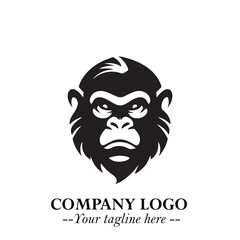 Head of Monkey Logo Symbol in Black on the White Background Minimalist Vector Illustration
