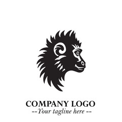 Head of Monkey Logo Symbol in Black on the White Background Minimalist Vector Illustration
