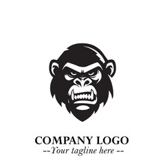 Head of Monkey Logo Symbol in Black on the White Background Minimalist Vector Illustration
