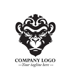 Head of Monkey Logo Symbol in Black on the White Background Minimalist Vector Illustration
