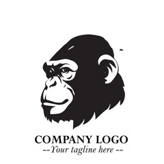 Head of Monkey Logo Symbol in Black on the White Background Minimalist Vector Illustration
