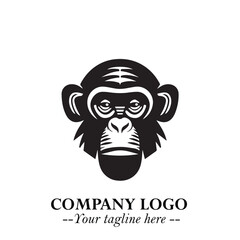 Head of Monkey Logo Symbol in Black on the White Background Minimalist Vector Illustration
