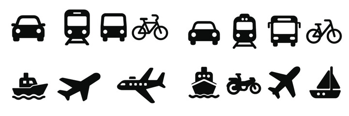 Various transportation icons representing different travel options and their symbols displayed in a simple layout