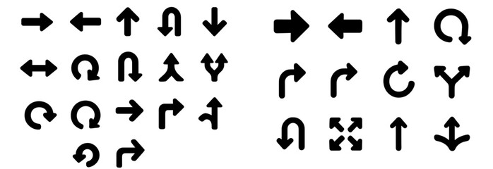 Various directional arrows featuring multiple styles and shapes for navigation and orientation purposes