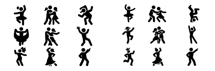 Various dynamic dancing poses showcasing a range of styles and expressions in a fun, artistic manner