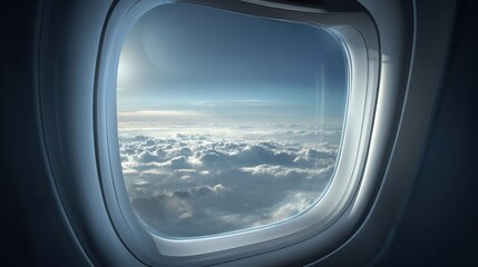 Professional Modern Airplane Window View Above Clouds Premium Travel Content for Business Marketing and Corporate Social Media Campaigns