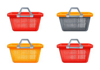 Colorful Empty Shopping Baskets for Retail and E-commerce isolated on a transparent background