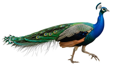 Naklejka premium Beautiful peacock walking isolated photo on transparent background