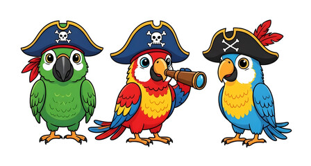 Fototapeta premium Parrot pirates cartoon vector illustration on transparent background