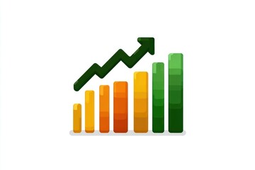 Arrow rising upward in zig-zag pattern, vector-style flat icon on white background, symbolizing market growth