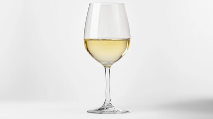 Single white chardonnay wine glass isolated on white background