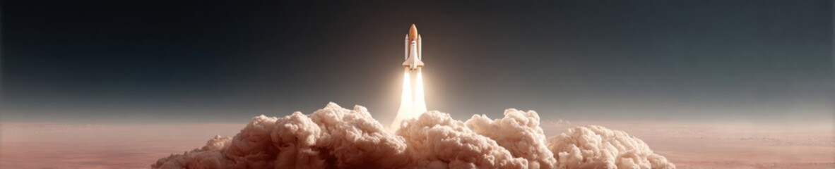 Naklejka premium High-Quality Professional Space Shuttle Launch Over Mars Landscape Modern Tech Innovation Inspiring Breakthrough for Gen Z Marketing and Advertising Campaigns