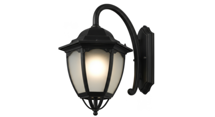 Black outdoor lantern on wall mount