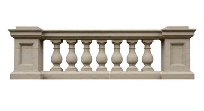 Architectural stone balustrade against black backdrop
