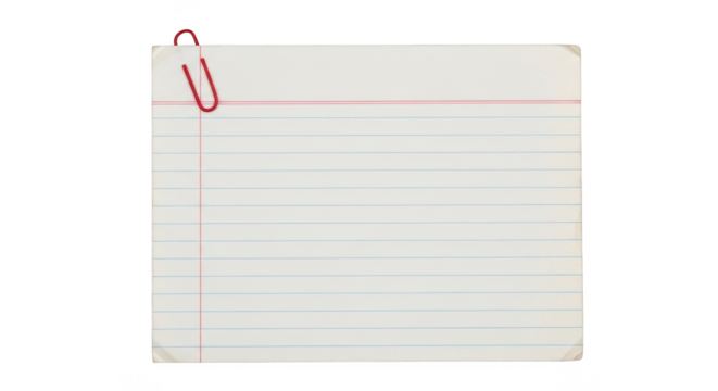 Blank lined paper with a red clip