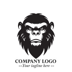 Head of Monkey Logo Symbol in Black on the White Background Minimalist Vector Illustration