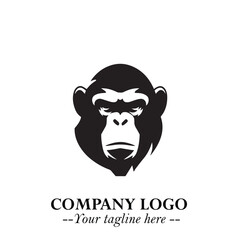 Head of Monkey Logo Symbol in Black on the White Background Minimalist Vector Illustration
