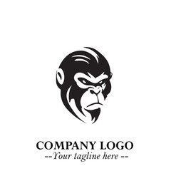 Obraz premium Head of Monkey Logo Symbol in Black on the White Background Minimalist Vector Illustration