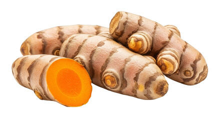 Earthy turmeric roots glow against black