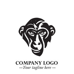 Head of Monkey Logo Symbol in Black on the White Background Minimalist Vector Illustration