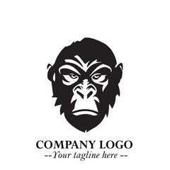 Head of Monkey Logo Symbol in Black on the White Background Minimalist Vector Illustration