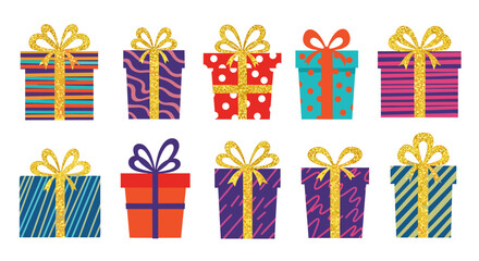 Colorful gift boxes with ribbons and bows for special occasions and celebrations.