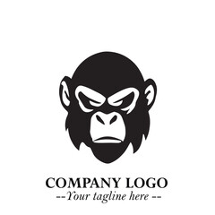 Head of Monkey Logo Symbol in Black on the White Background Minimalist Vector Illustration