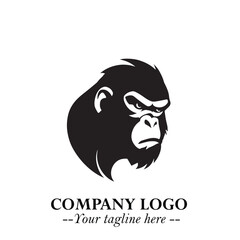 Head of Monkey Logo Symbol in Black on the White Background Minimalist Vector Illustration