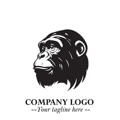 Head of Monkey Logo Symbol in Black on the White Background Minimalist Vector Illustration