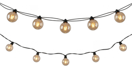 Glowing filament bulbs on dark wires