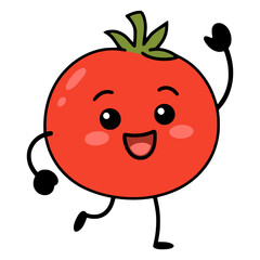 cute happy tomato cartoon character flat color vector illustration template design