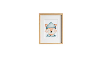 Fototapeta premium Adorable Fox in Wooden Frame Watercolor Print featuring fox, cute, watercolor, painting, art creative concept emphasizing