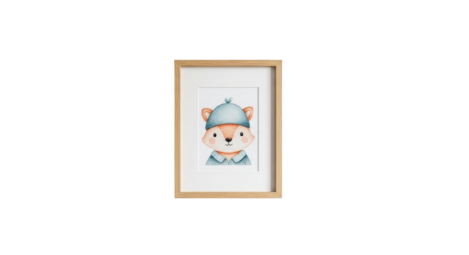 Adorable Fox in Wooden Frame Watercolor Print featuring fox, cute, watercolor, painting, art creative concept emphasizing