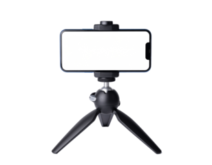 Smartphone Mounted Horizontally on Mini Tripod Holder for Vlog — Transparent Background