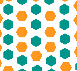 Vibrant seamless pattern of alternating teal and orange hexagons creating a modern geometric honeycomb design on a white background (pattern 17)