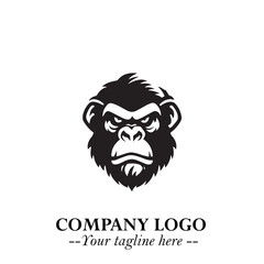 Head of Monkey Logo Symbol in Black on the White Background Minimalist Vector Illustration