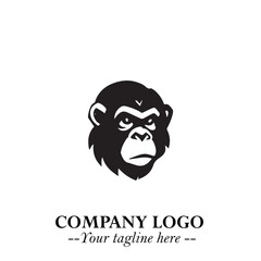 Head of Monkey Logo Symbol in Black on the White Background Minimalist Vector Illustration