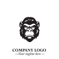 Head of Monkey Logo Symbol in Black on the White Background Minimalist Vector Illustration