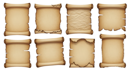 Ancient Scroll Parchment Paper Isolated on White featuring scroll, parchment, paper, antique, vintage modern minimalist style