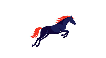 A dark horse with a fiery mane leaps gracefully in the air.