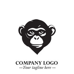Head of Monkey Logo Symbol in Black on the White Background Minimalist Vector Illustration