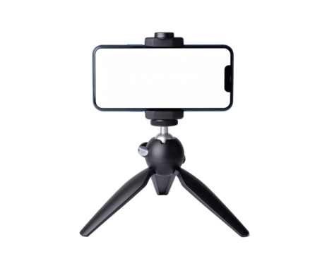 Smartphone Mounted Horizontally on Mini Tripod Holder for Vlog — Transparent Background