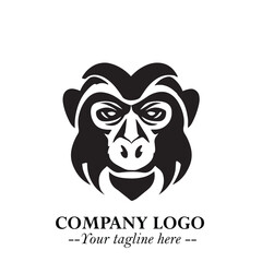 Head of Monkey Logo Symbol in Black on the White Background Minimalist Vector Illustration