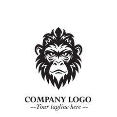 Head of Monkey Logo Symbol in Black on the White Background Minimalist Vector Illustration