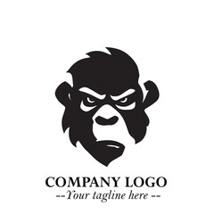 Head of Monkey Logo Symbol in Black on the White Background Minimalist Vector Illustration