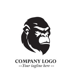 Head of Monkey Logo Symbol in Black on the White Background Minimalist Vector Illustration