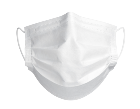 Disposable Medical Face Mask Front View — Transparent Background